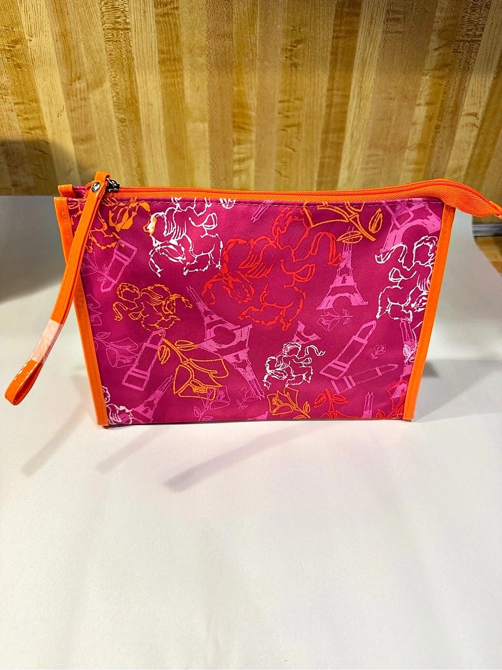 Lancôme Eiffel Tower Paris Makeup Cosmetic Bag Pink Orange Cosmetic Pouch Pink &
